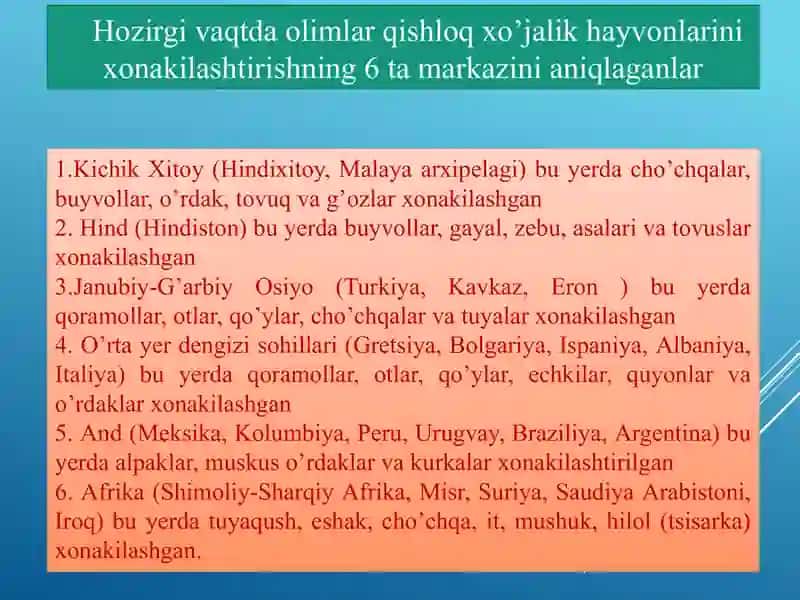 Qishloq xoʼjalik hayvonlarini kelib chiqishi va evolutsiyasi 4