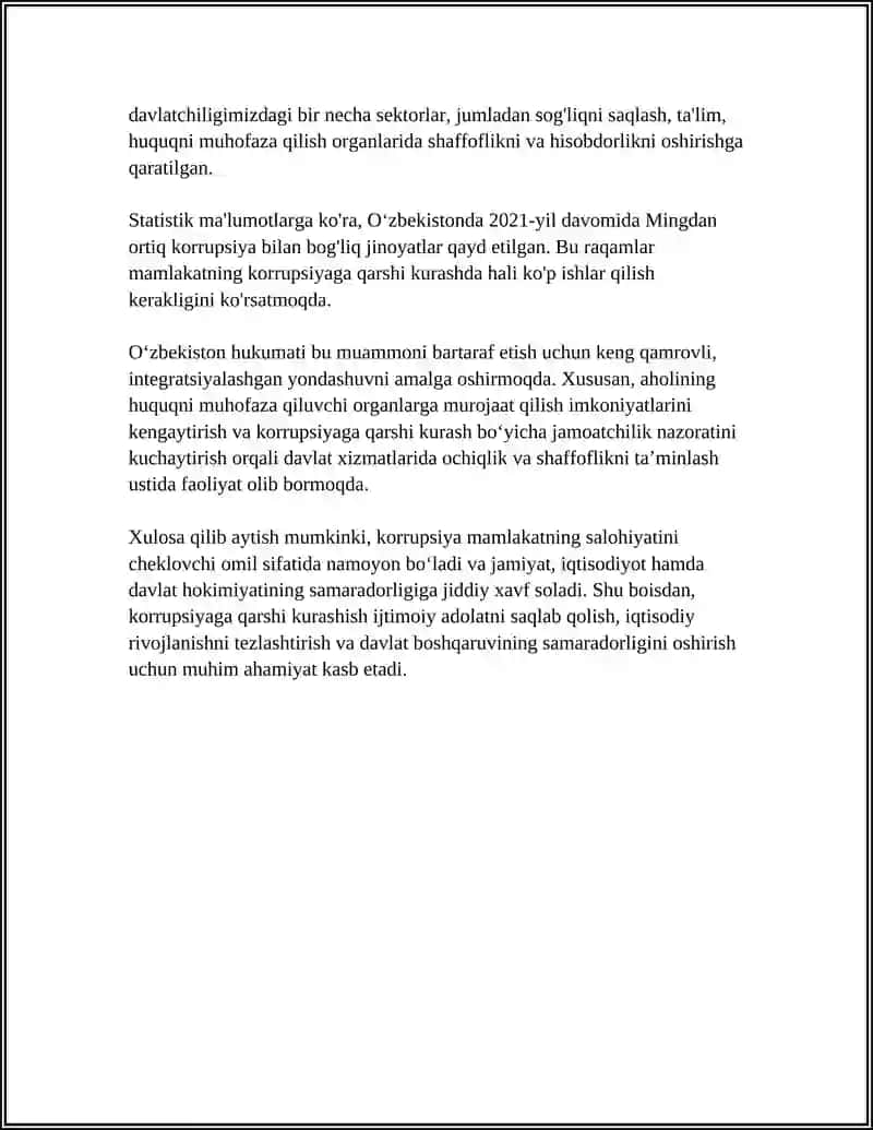 Referat "KORRUPSIYANING MOHIYATI VA UNING OQIBATLARI" 4