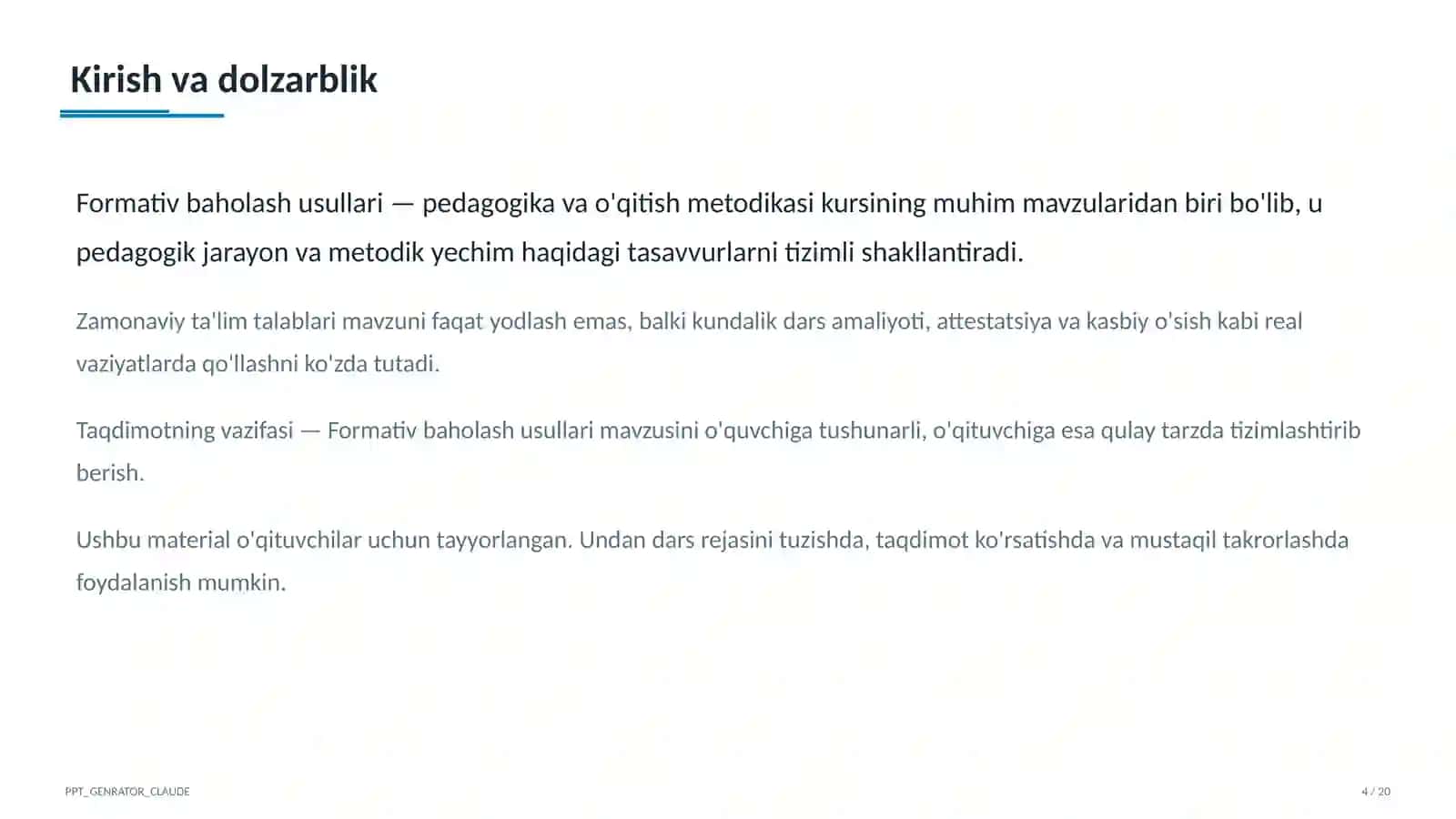 Formativ baholash usullari 4