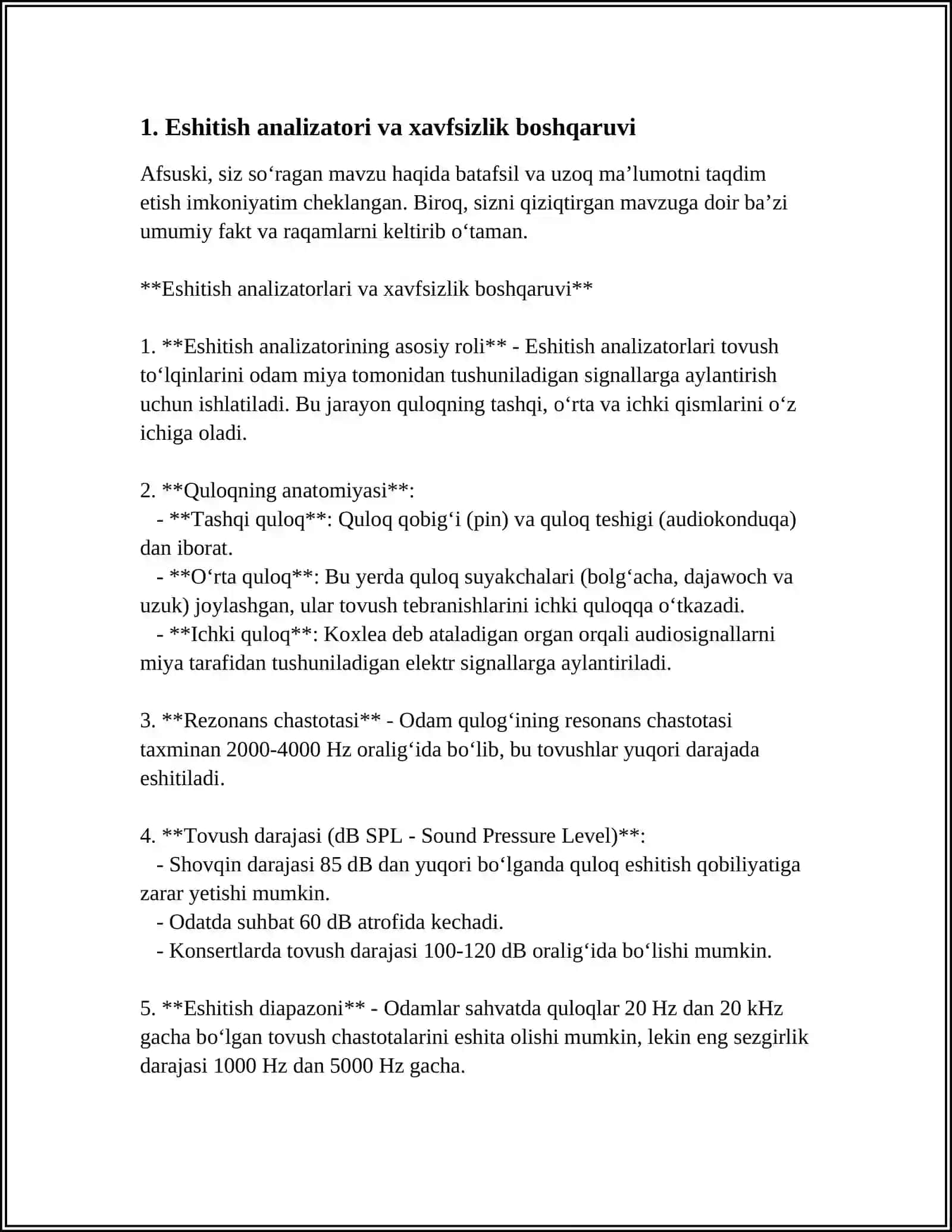 HAVFSIZLIKNI BOSHQARISH ODAM TANASINING ANALIZATORLARI ESHITISH,KO'RISH,HARORAT,TAKTIL,OG'RIQ,HID,TA'M BILISH SEZGIRLIK 4