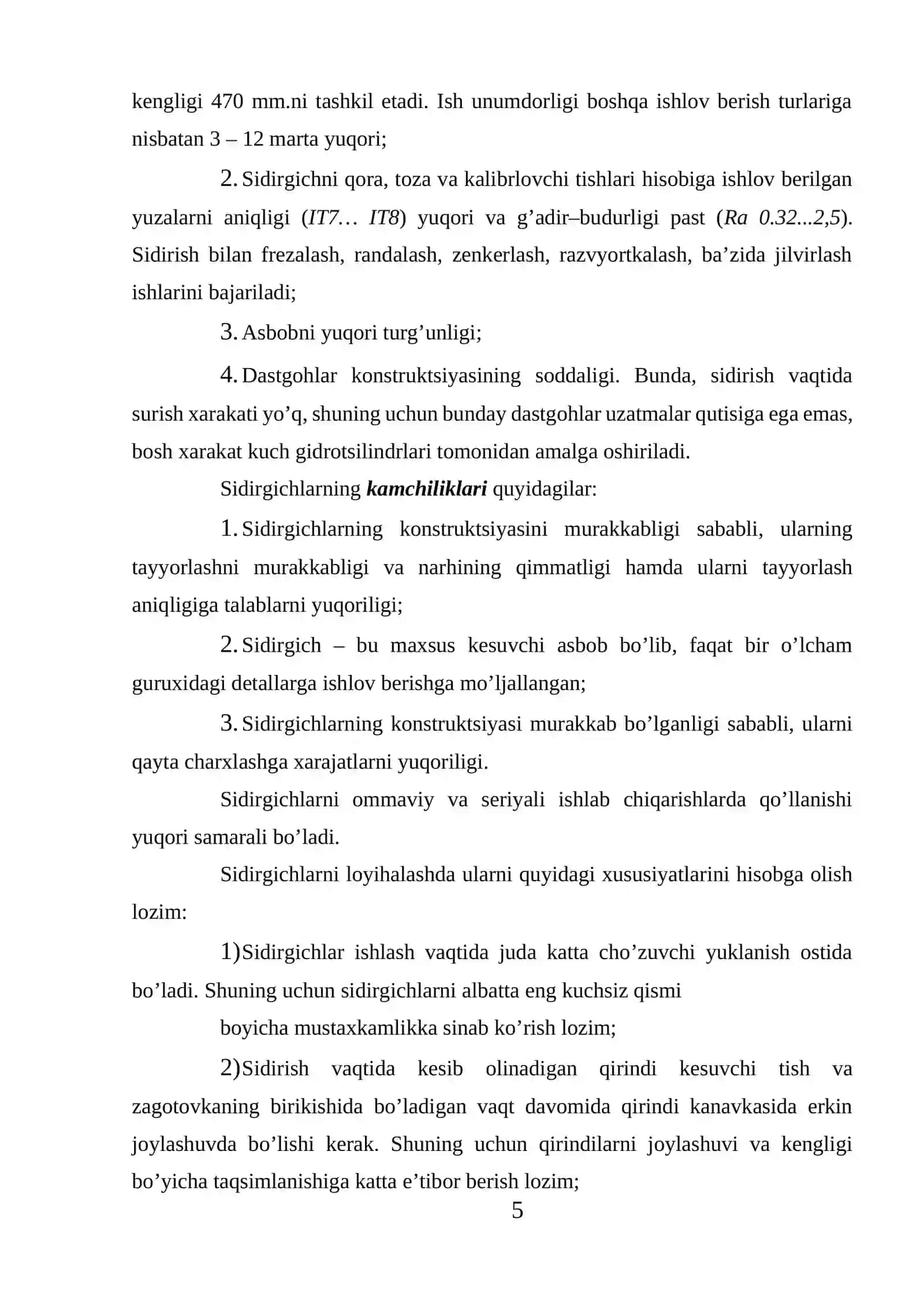 SIDIRGICHLAR (PROTYAJKA)NI QO`LLANILISHI VA LOYIHALASHNING AJRALIB TURUZVCHI BELGILARI 4