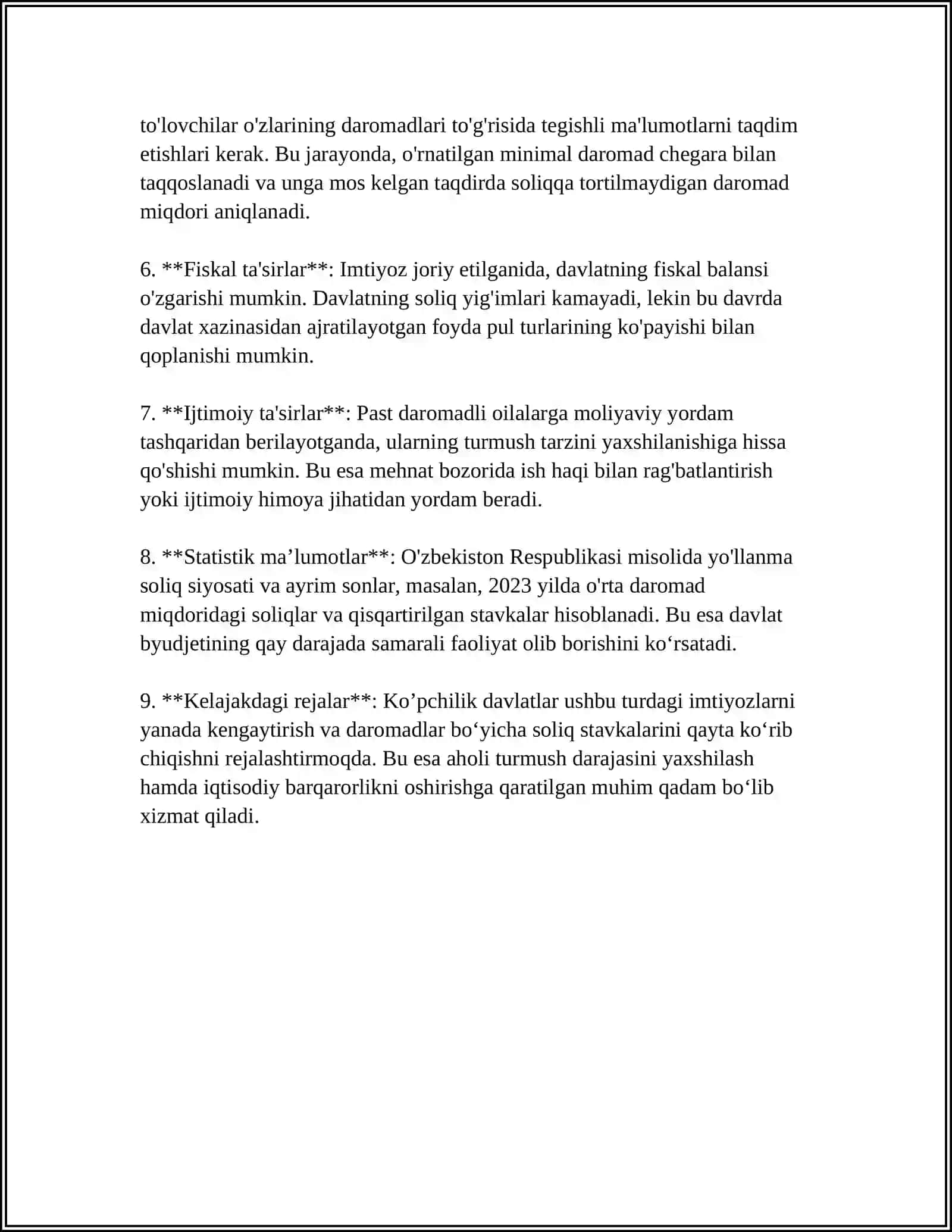 JISMONIY SHAXSLARDAN OLINADIGAN DAROMAT SOLIG'I BO'YICHA TAQDIR ETILADIGAN SOLIQ IMTIYOZLARI 4