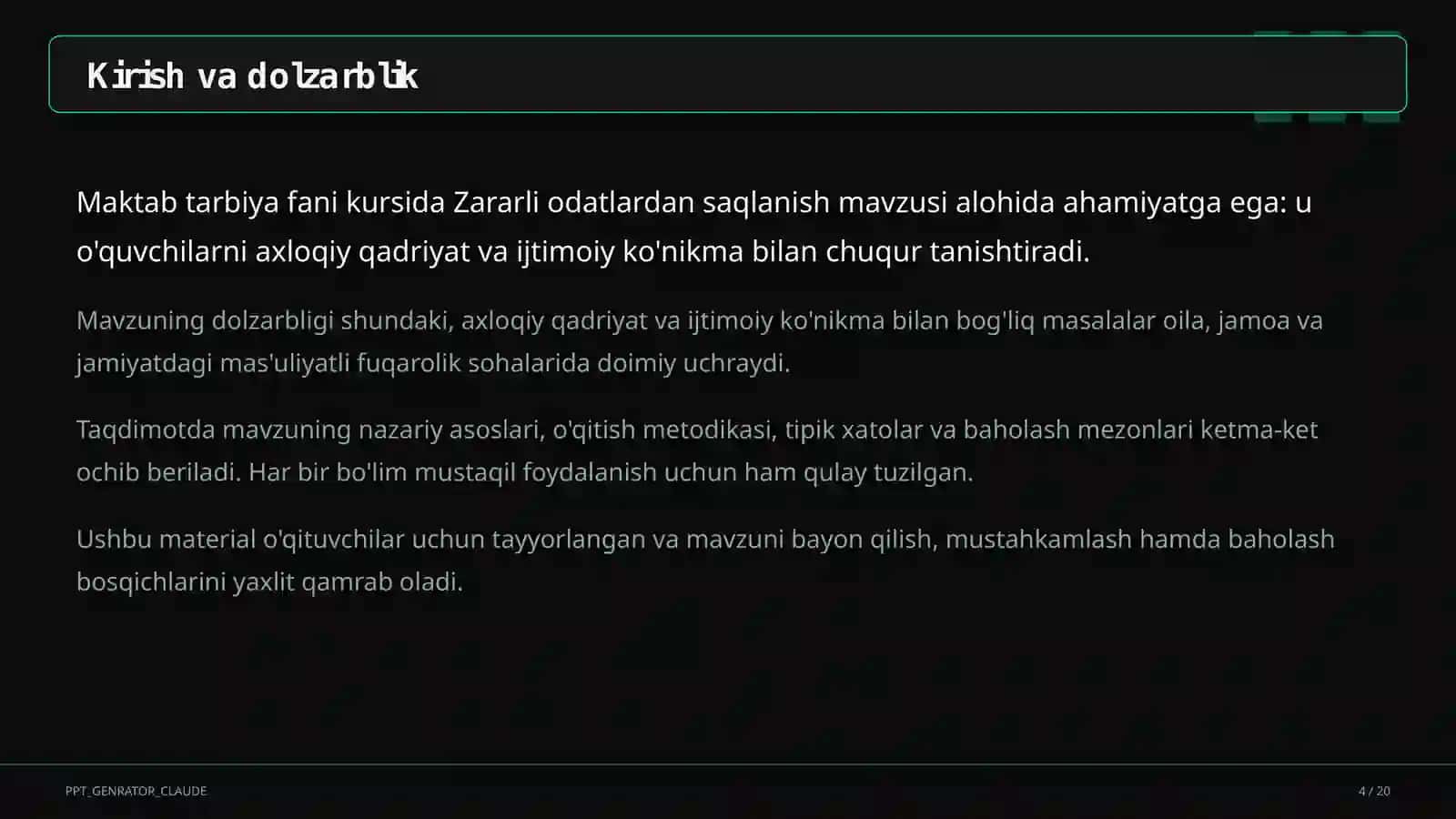 Zararli odatlardan saqlanish (7-sinf) 4
