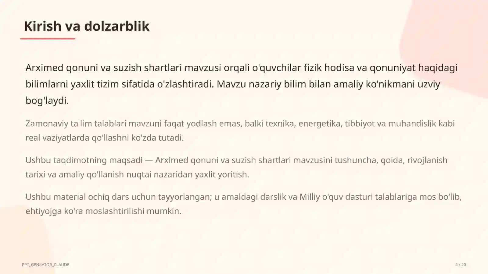 Arximed qonuni va suzish shartlari (7-sinf) 4
