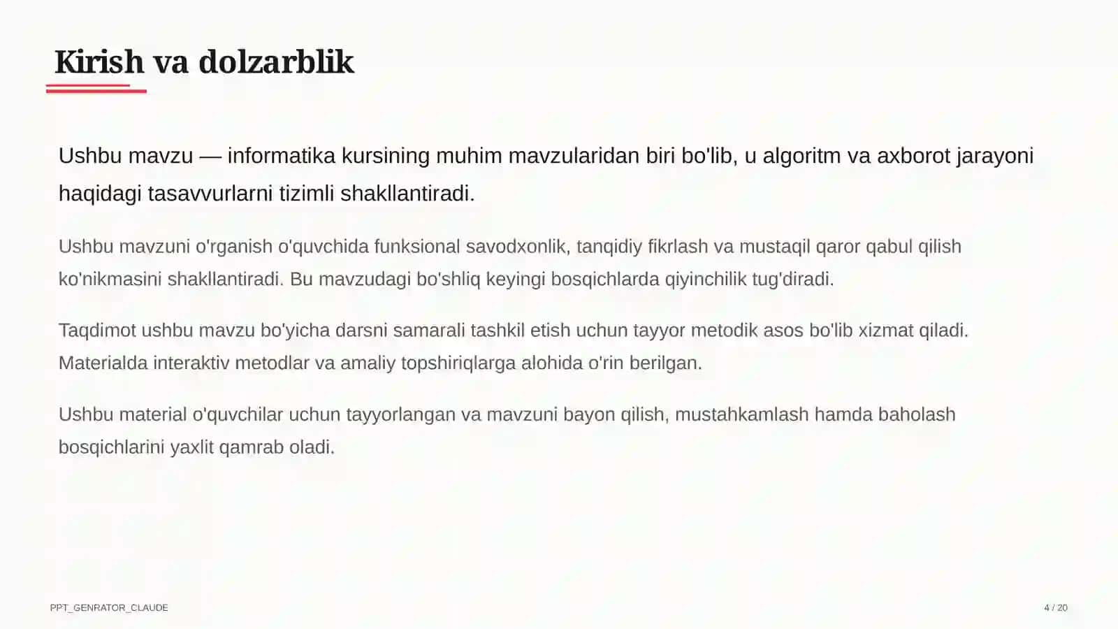 Algoritmlarning turlari: chiziqli, tarmoqlanuvchi, takrorlanuvchi (8-sinf) 4