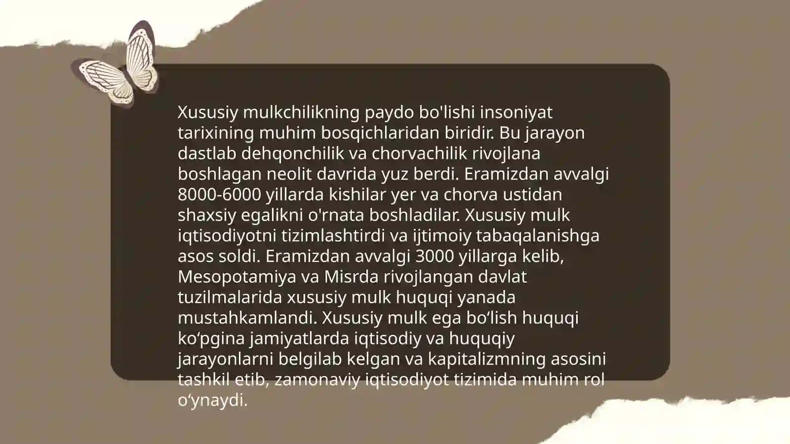 Iqtisodiy islohotlar xususiy mulkchilikning shakllanishi. O'zbekistonda bozor munosabatining rivojlanishi 4