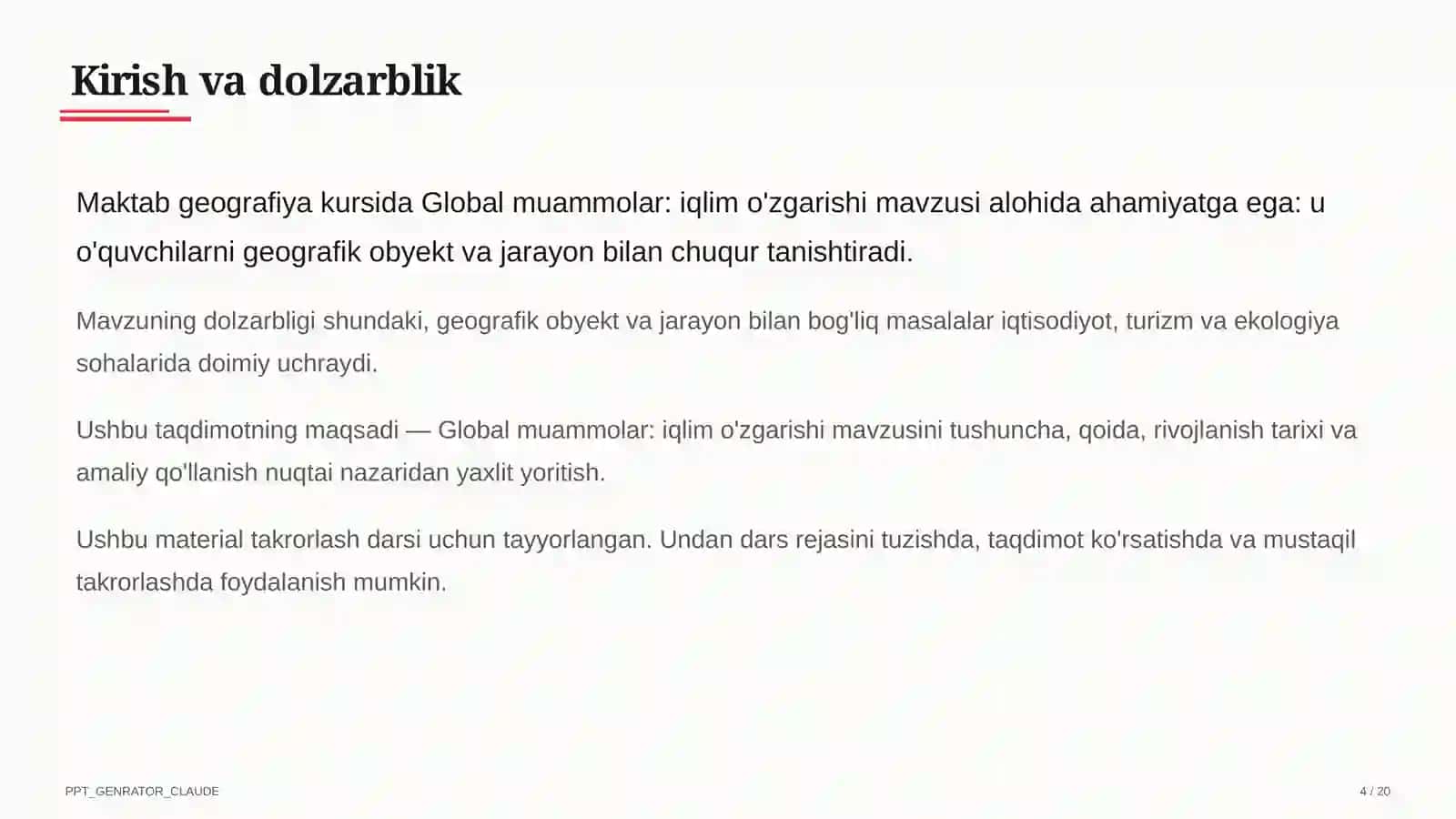 Global muammolar: iqlim o'zgarishi (11-sinf) 4