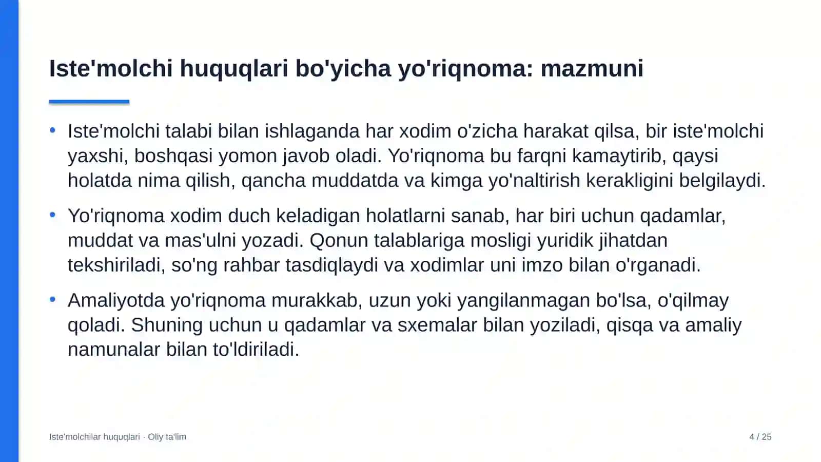 Energetikada iste'molchilar huquqlari bo'yicha yo'riqnoma ishlab chiqish 4