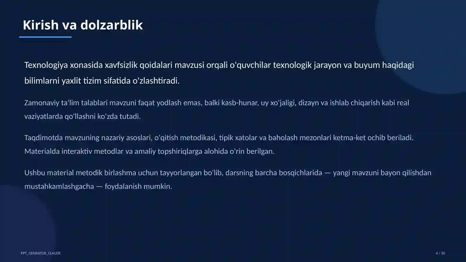 Texnologiya xonasida xavfsizlik qoidalari (5-sinf) 4