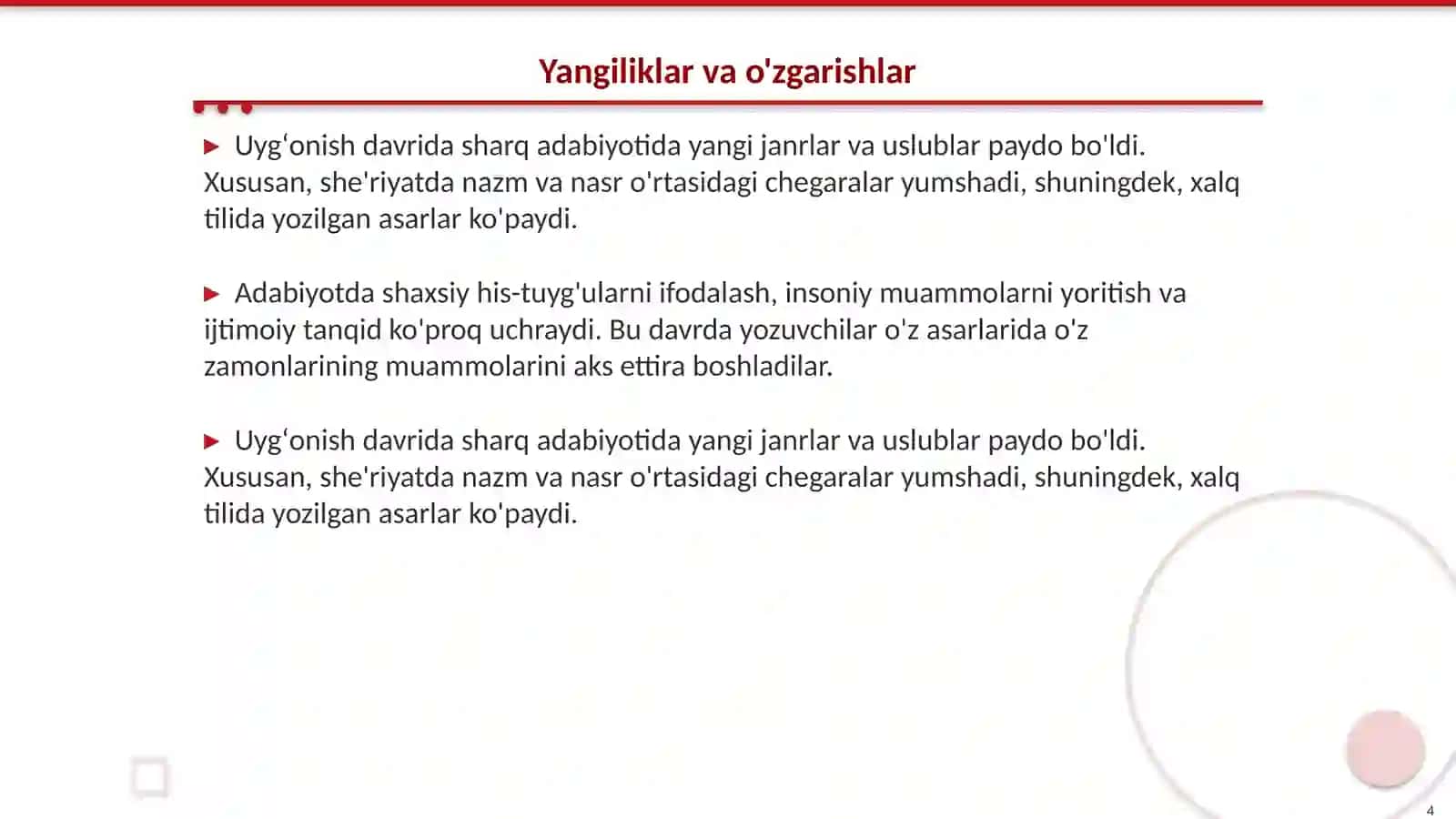 Uygʻonish davri sharq adabiyoti 4