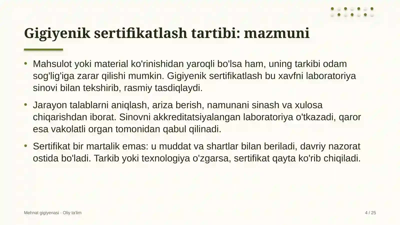 MEHNAT GIGIYENASI · OLIY TA'LIM 4