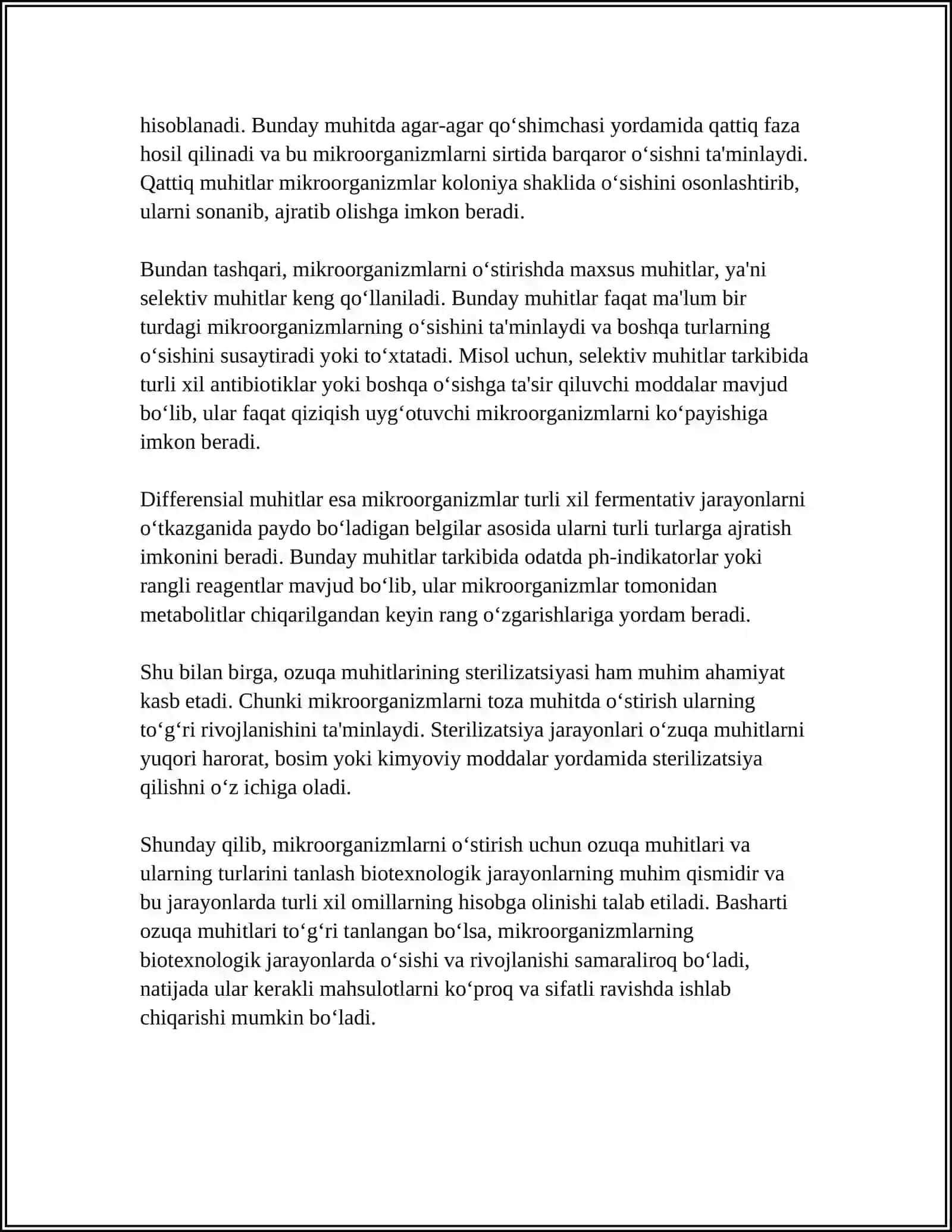 MIKROORGANIZMLARNI KULTURALASHNING BIOTEXNOLOGIK JARAYONLARI 4