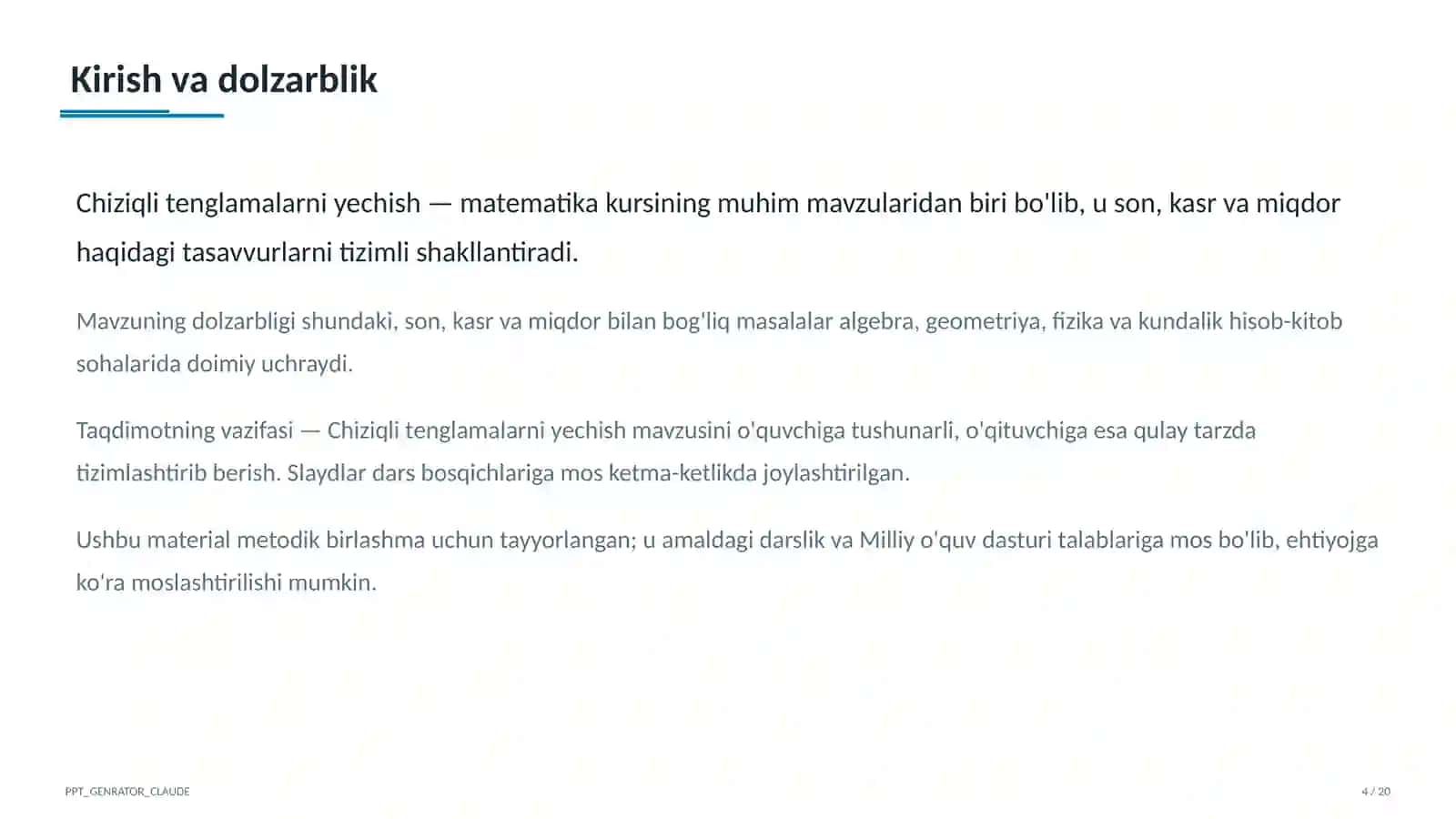 Chiziqli tenglamalarni yechish (6-sinf) 4