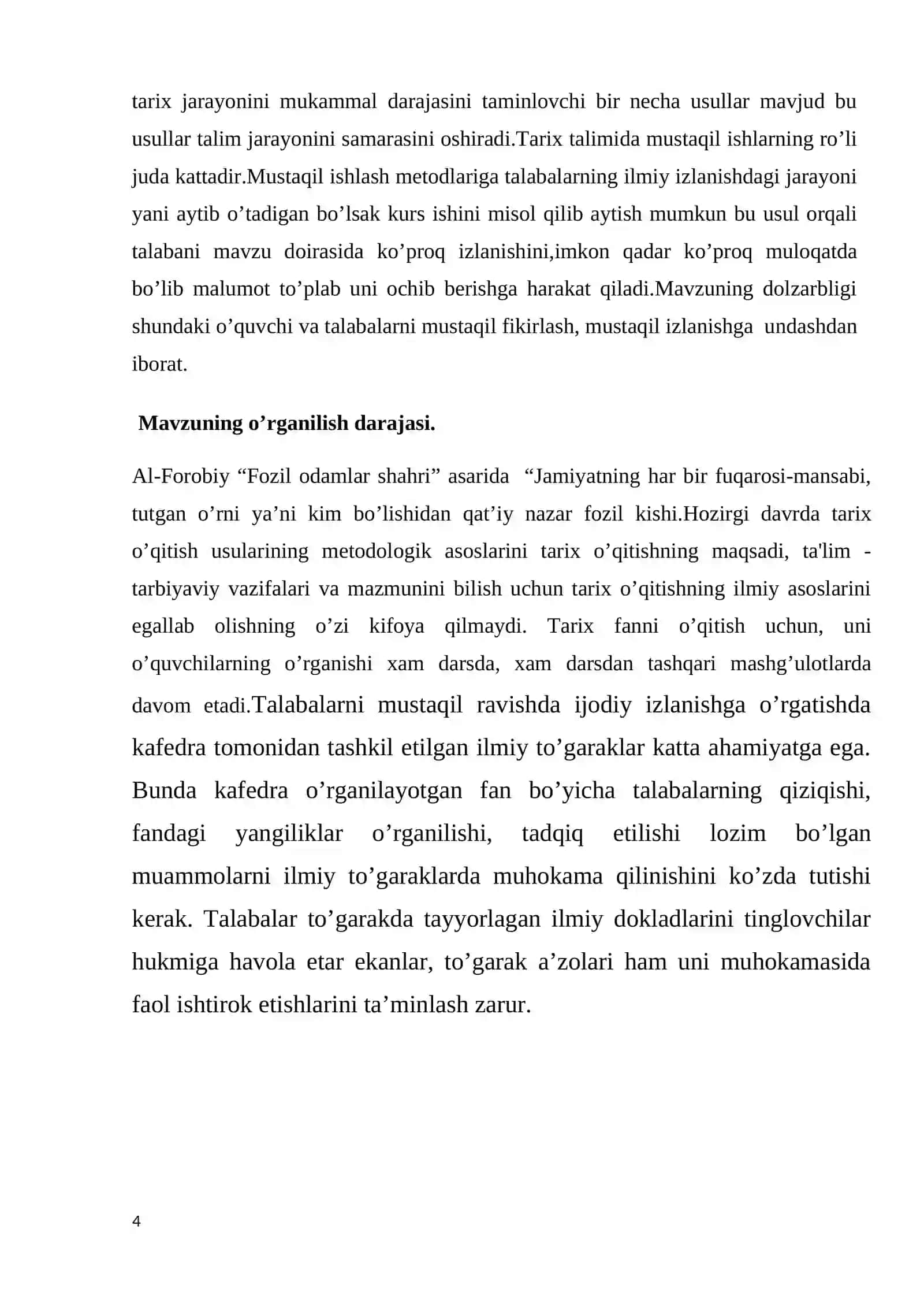 Tarix ta’limida mustaqil ishlash metodlari, ularning asosiy turlari va funksiyalari 4
