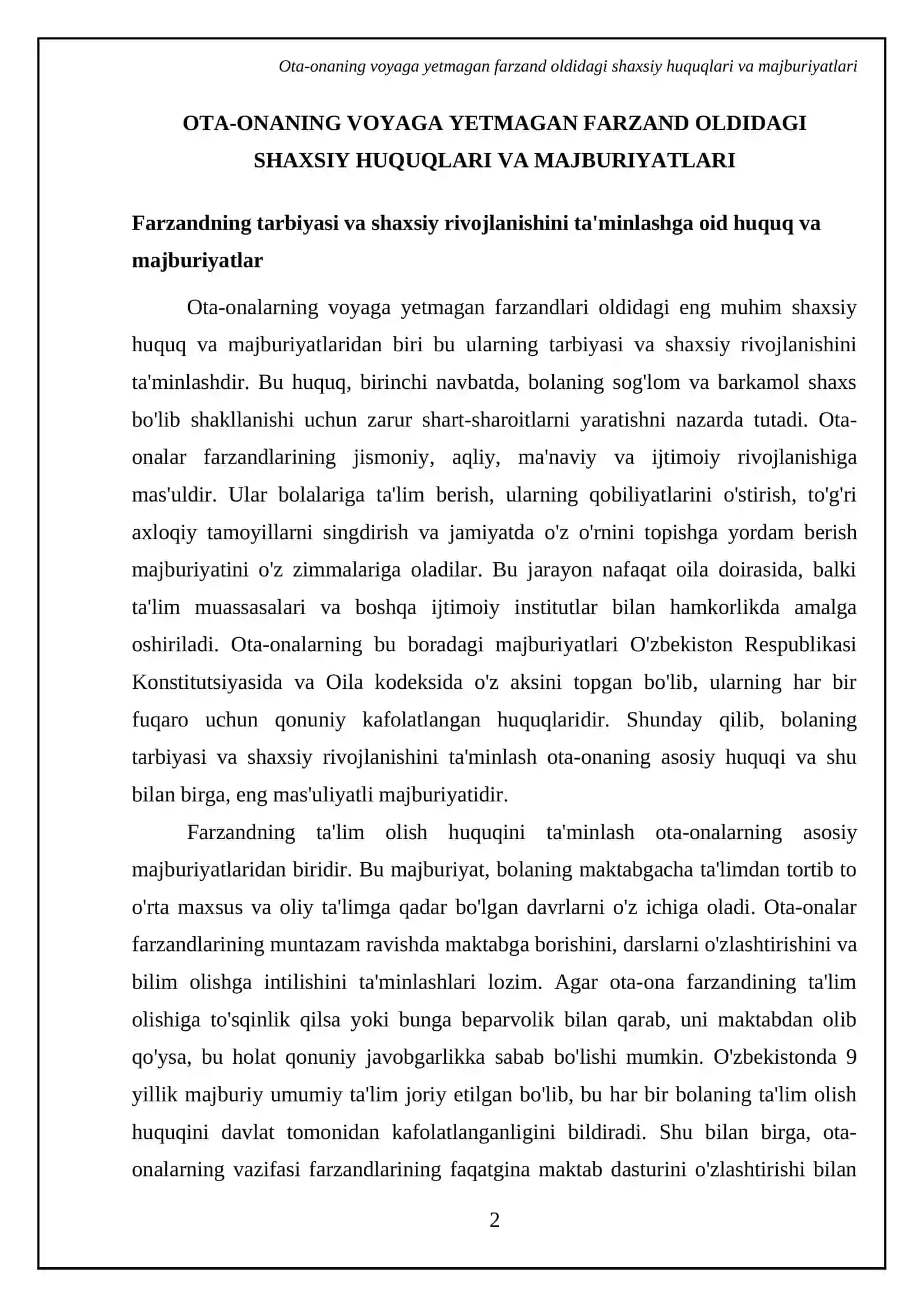 Ota-onaning voyaga yetmagan farzand oldidagi shaxsiy huquqlari va majburiyatlari 4