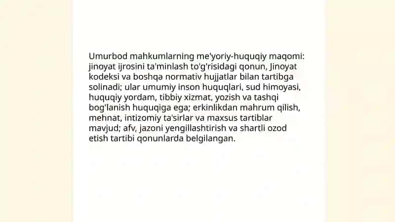 Umurbod ozodlikdan mahrum qilinan mahkumlarning huquqiy holati 4