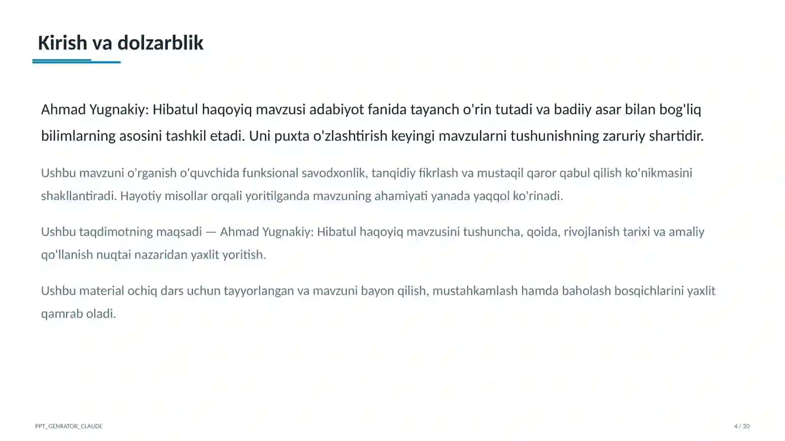 Ahmad Yugnakiy: Hibatul haqoyiq (7-sinf) 4