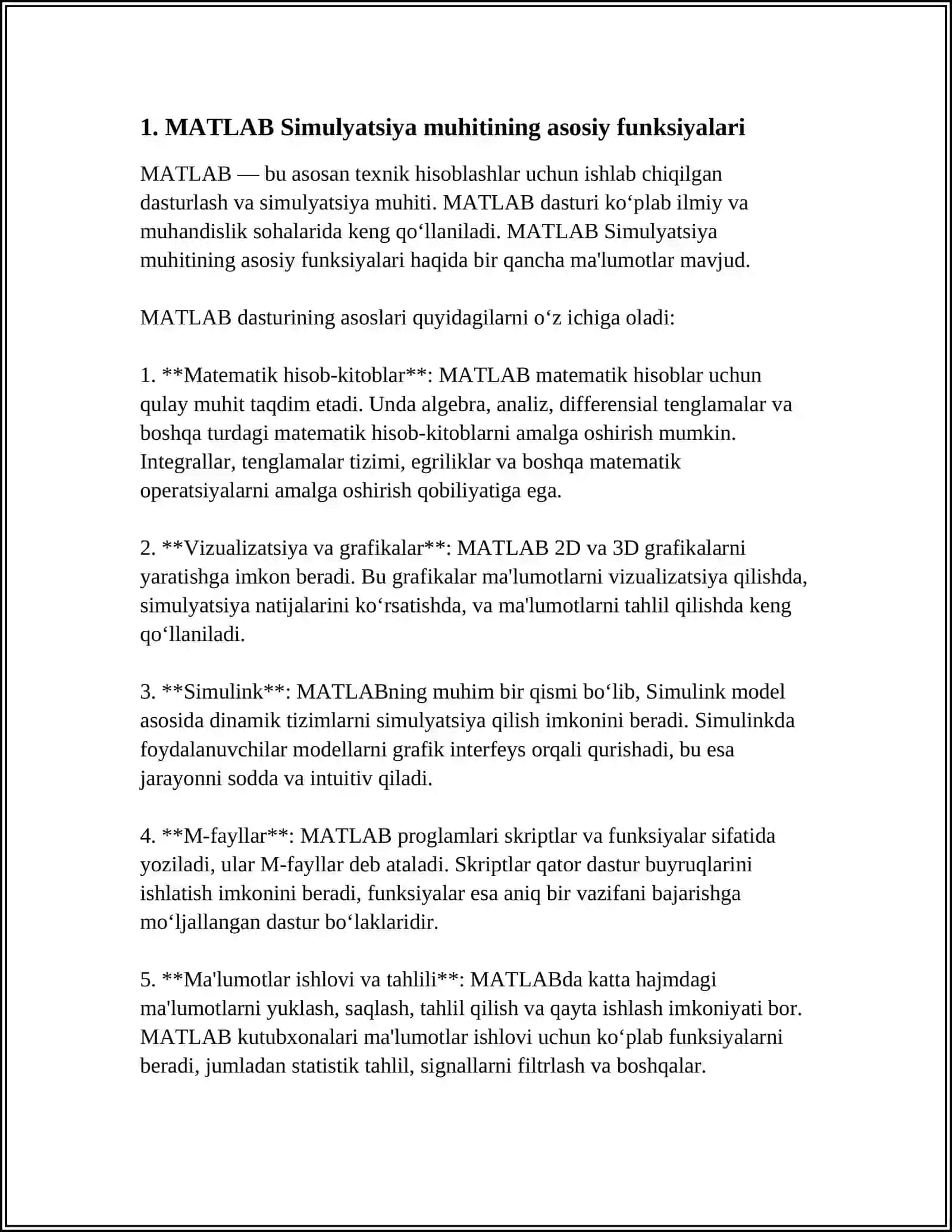 MATLAB SIMULYATSIYA MUHITI HAQIDA TUSHUNCHA BERING 4