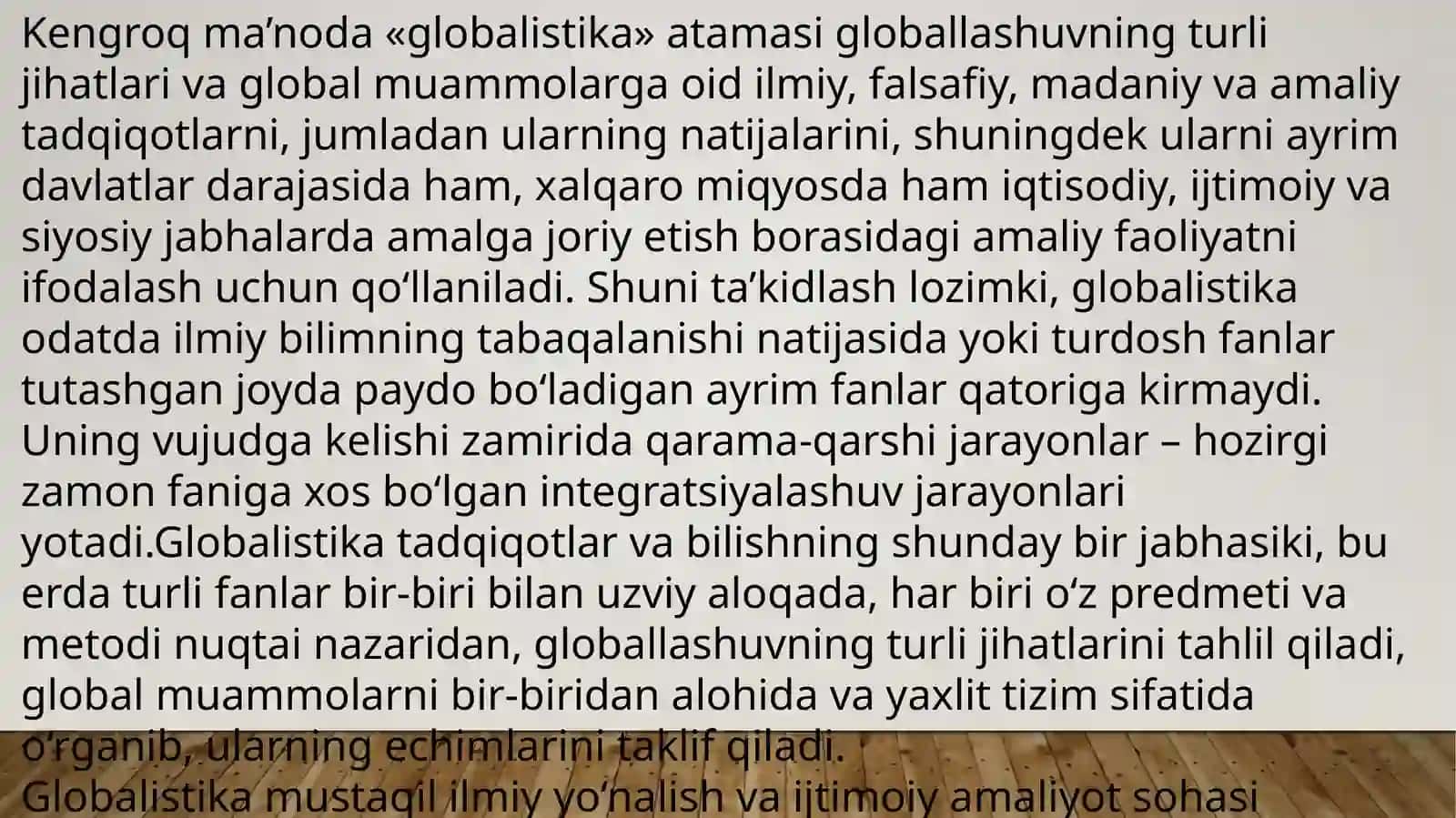 GLOBAL JARAYONLAR  DIALEKTIKASI 4