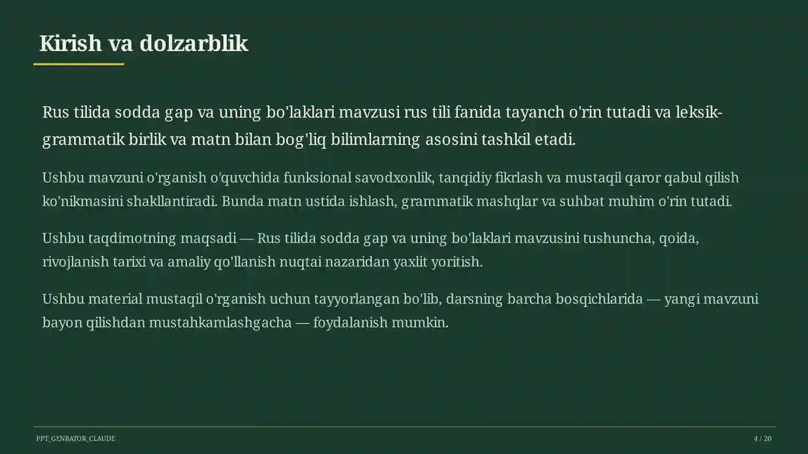 Rus tilida sodda gap va uning bo'laklari (8-sinf) 4