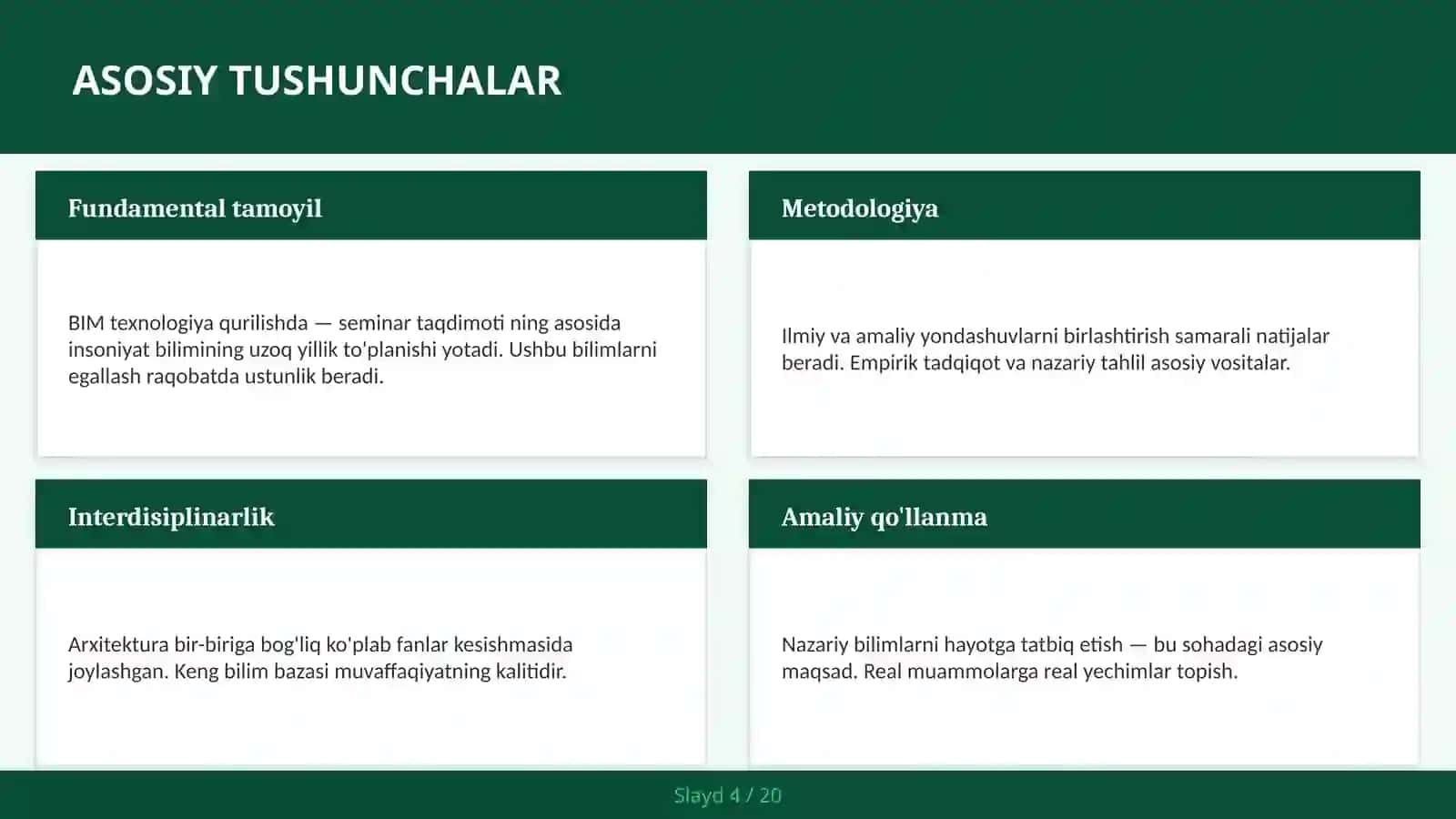 BIM TEXNOLOGIYA QURILISHDA — SEMINAR TAQDIMOTI 4
