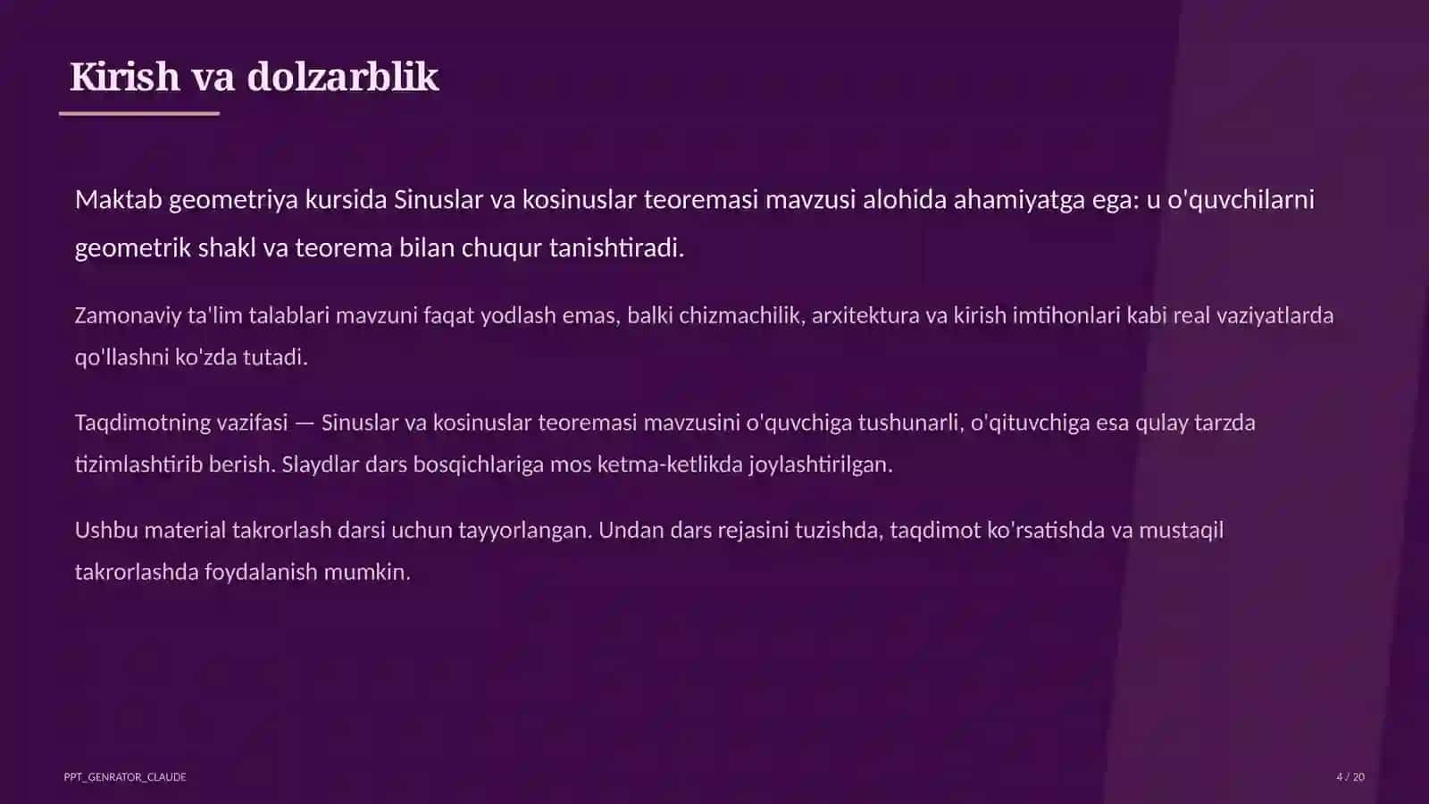 Sinuslar va kosinuslar teoremasi (9-sinf) 4