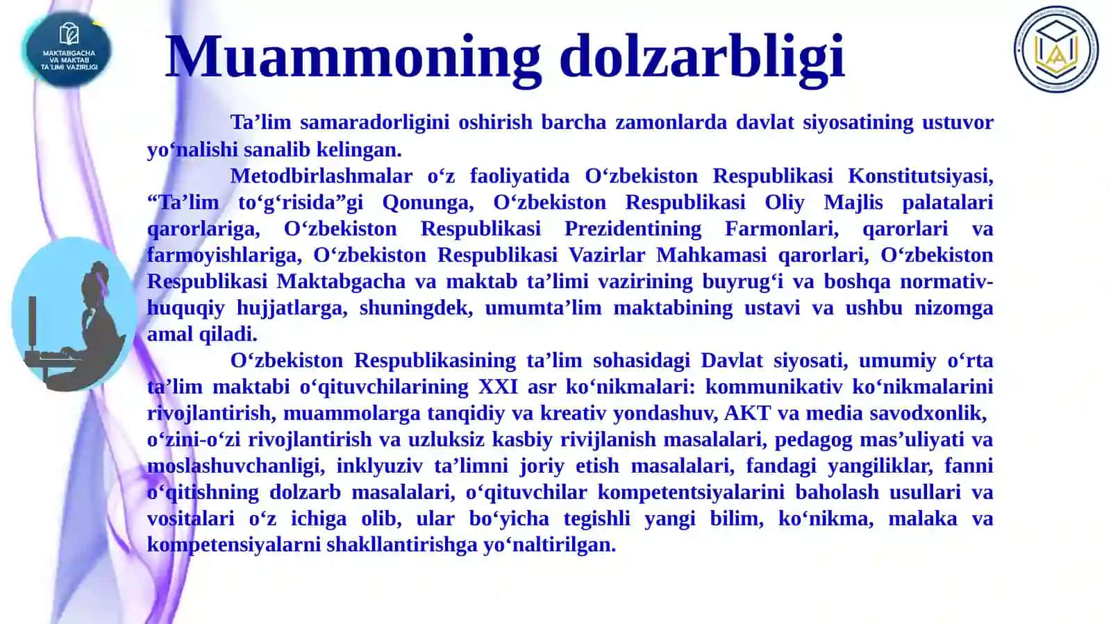 “Uslubiy birlashmalarini tashkil qilish va unga rahbarlik qilish” mavzusidagi Malaka ishi taqdimoti 4