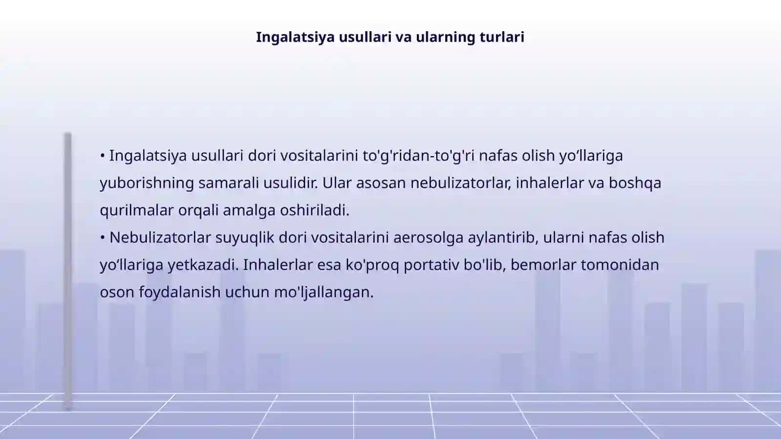 Nafas olish yoʻllari kasalliklari uchun dori vositalari yuborishning zamonaviy ingalatsiyon usullari 4