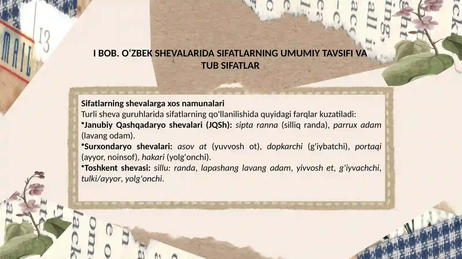 Oʻzbek shevalarida sifatlarning yasalishi 4
