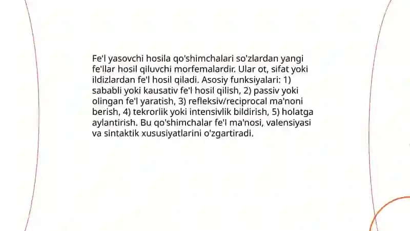 Fe'lning yasalishi.Fe'lning tuzilishdan jihatlari 4