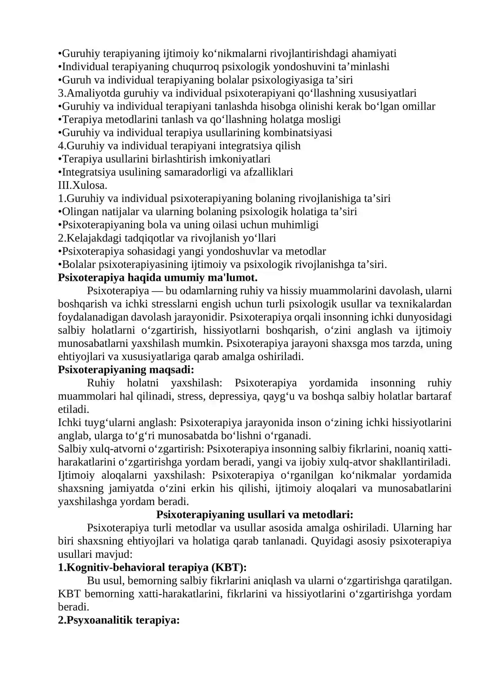 BOLALAR BILAN GURUXIY VA INDIVIDUAL PSIXOTERAPIYA KURS ISHI 4