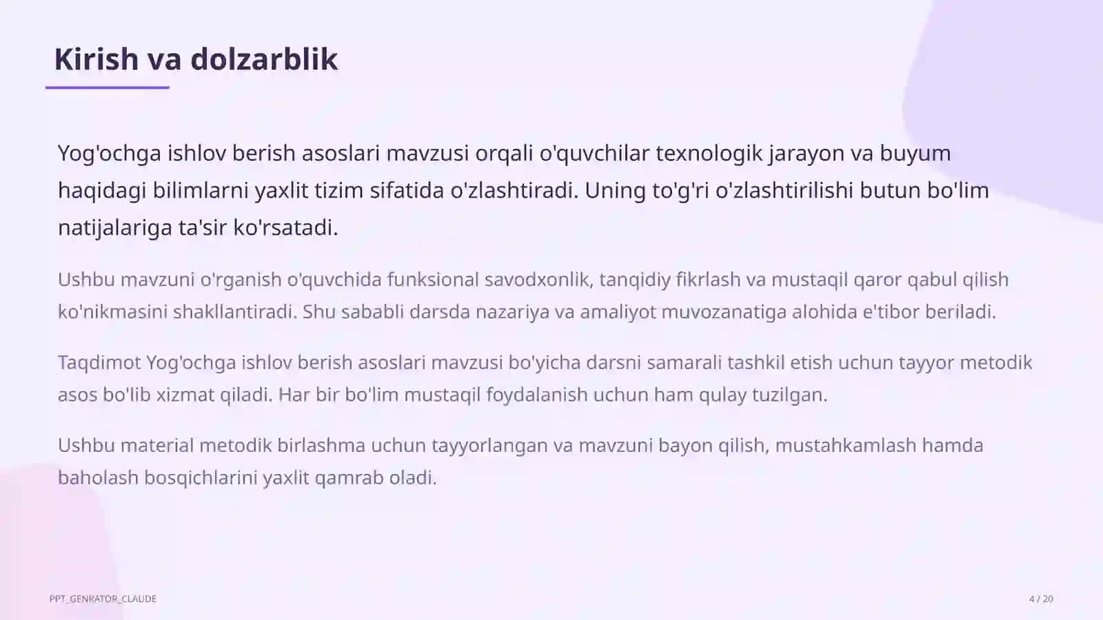 Yog'ochga ishlov berish asoslari (5-sinf) 4