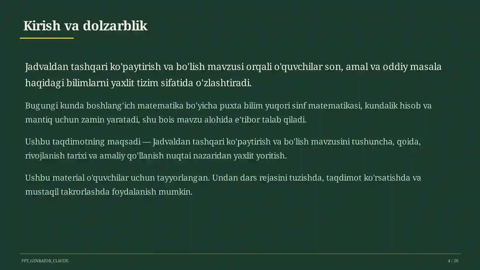 Jadvaldan tashqari ko'paytirish va bo'lish (3-sinf) 4