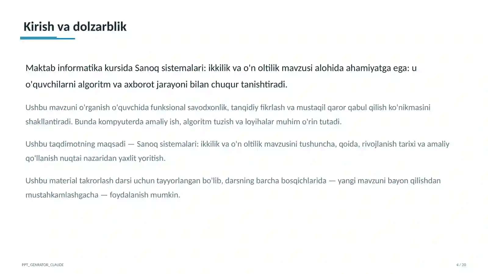 Sanoq sistemalari: ikkilik va o'n oltilik (7-sinf) 4
