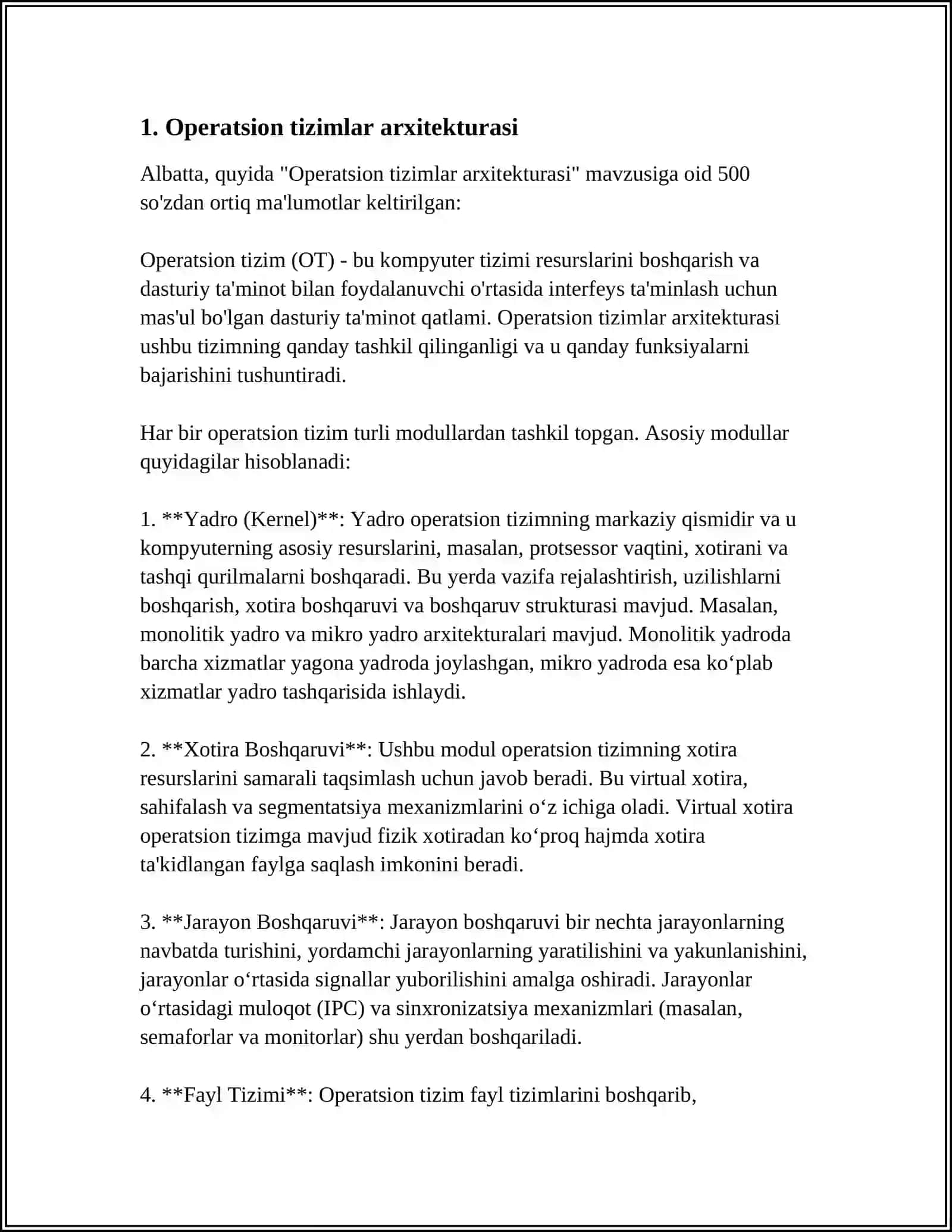 OPERATSION TIZIMLARDA MA'LUMOTLARNI KIRITISH CHIQARISH TIZIM XAVFSIZLIGI, KOMPYUTER TARMOG'INI TASHKIL QILISH 4