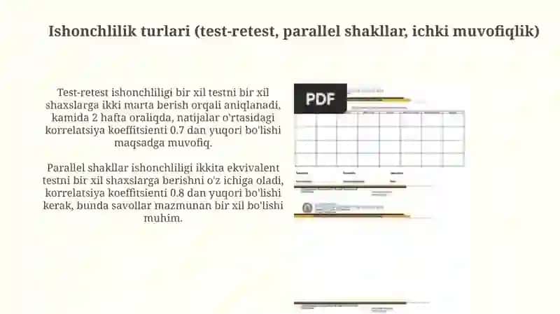 Korrelyatsiya tahlili ishonchlilik va validlikni aniqlash usullaridan biri sifatida 4