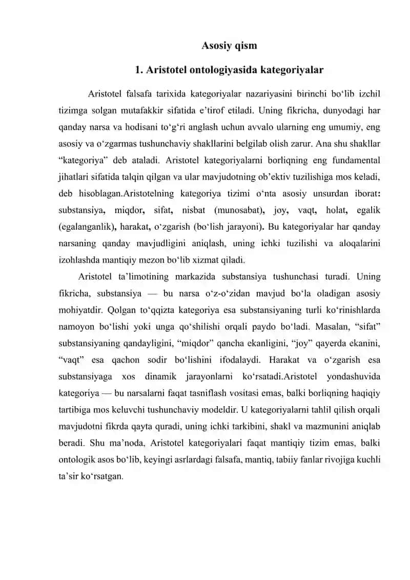 Aristotel, Farobiy va Kant ontologiyasida kategoriyalarning tasnifi 4