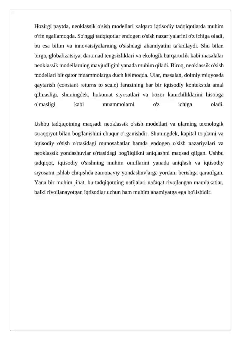 IQTISOD FAKULTETI: MUSTAQIL ISH IQTISODIY O'SISHNING NEOKLASSIK MODELLARI 4