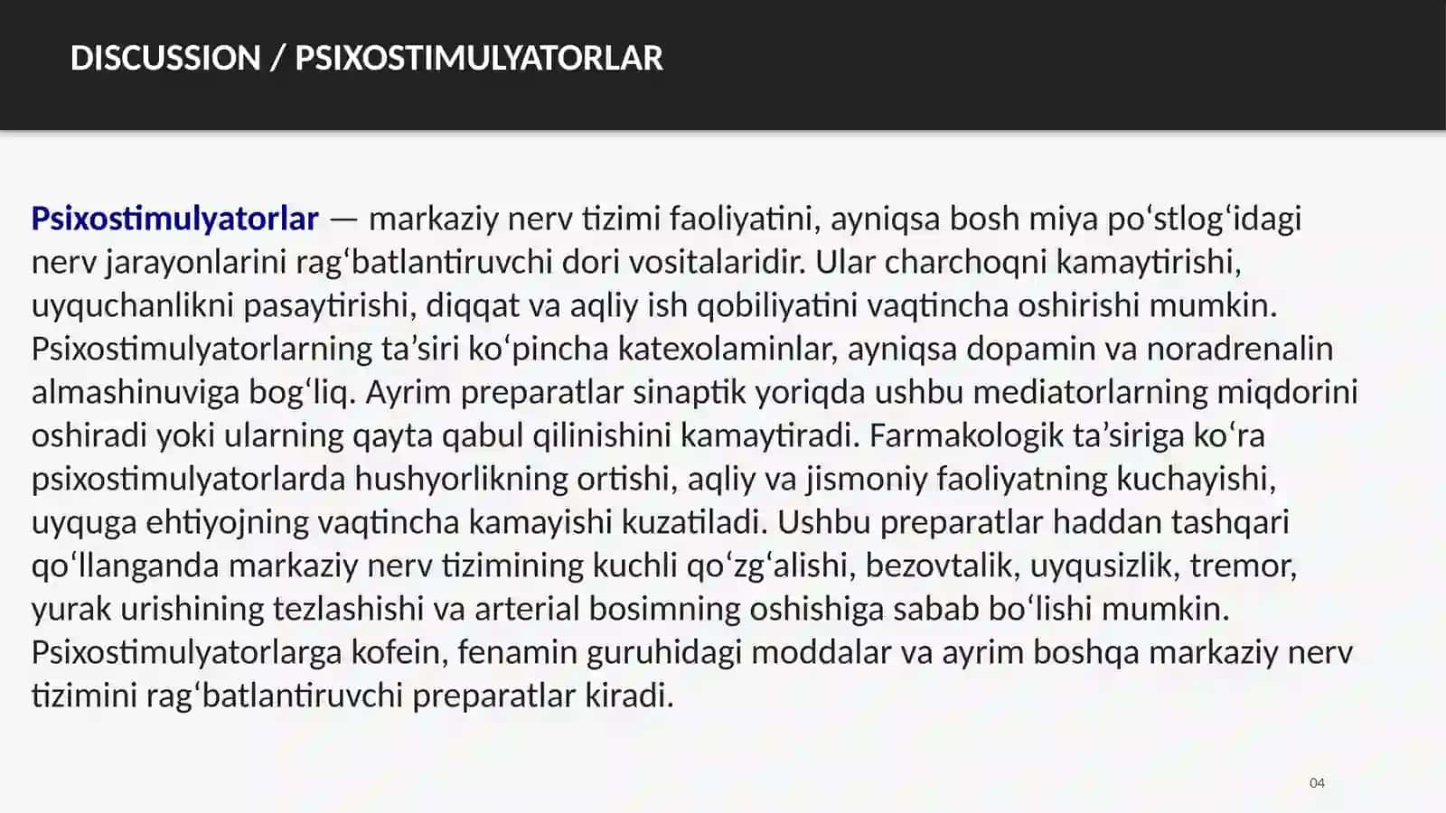 Psixostimulyatorlar, analeptiklarnootrop va GABAergik moddalar 4
