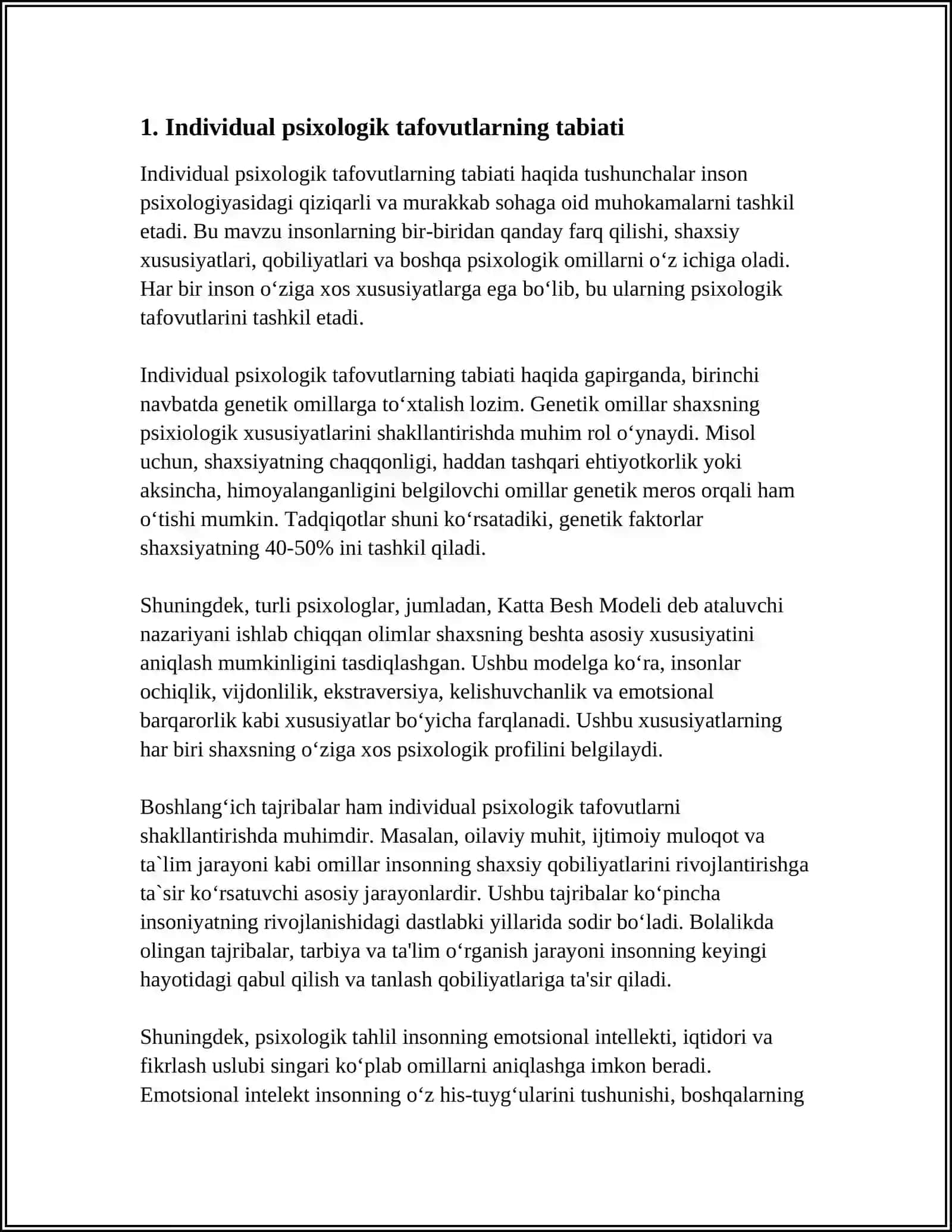 İNDIVIDUAL PSIXOLOGIK TAFOVUTLARNING UMUMIY VA MAXSUS NAZARIYASI 4