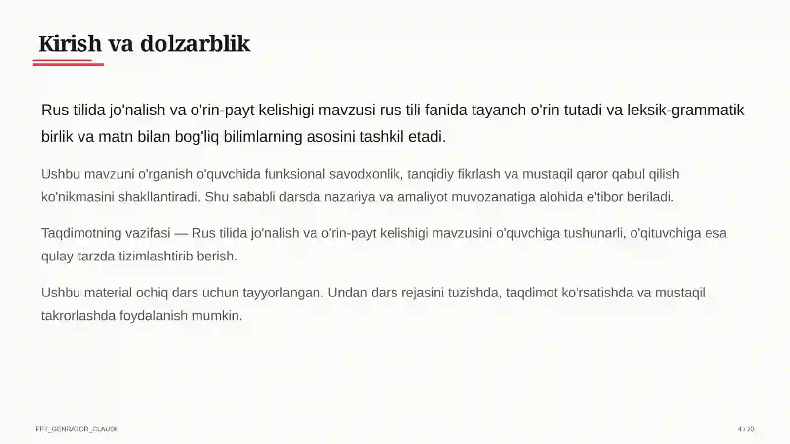 Rus tilida jo'nalish va o'rin-payt kelishigi (5-sinf) 4