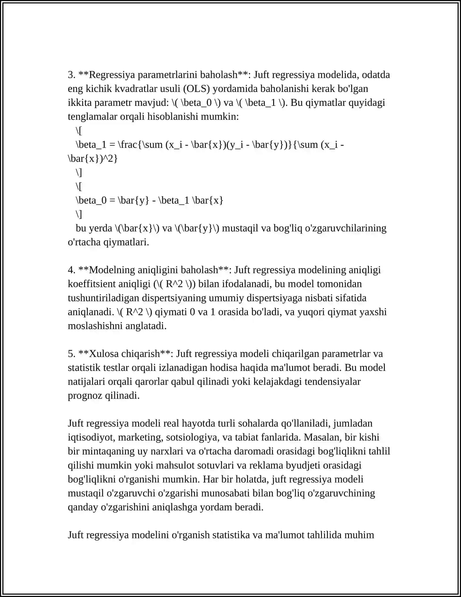 JUFT REGRESSIYA TENGLAMASINI UMUMIY MONANDLIKGA TEKSHIRISH 4
