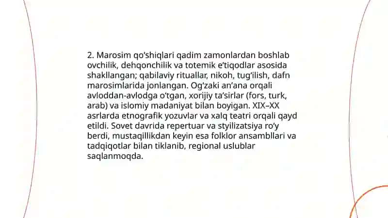 Marosim qoʻshiqlari: ijro oʻrni va badiiyati 4
