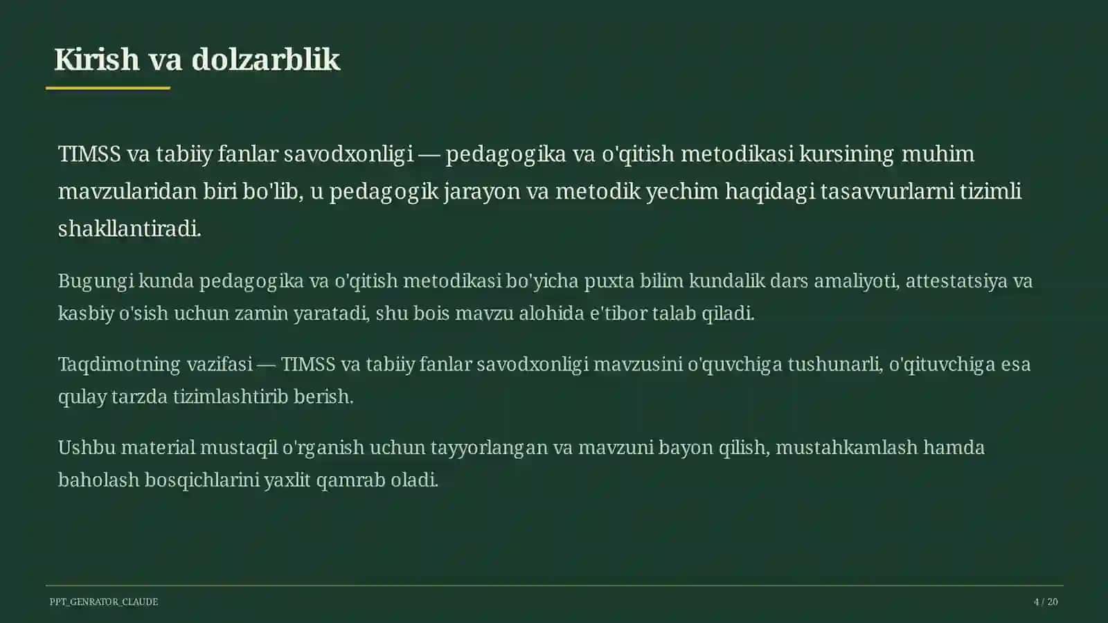 TIMSS va tabiiy fanlar savodxonligi 4