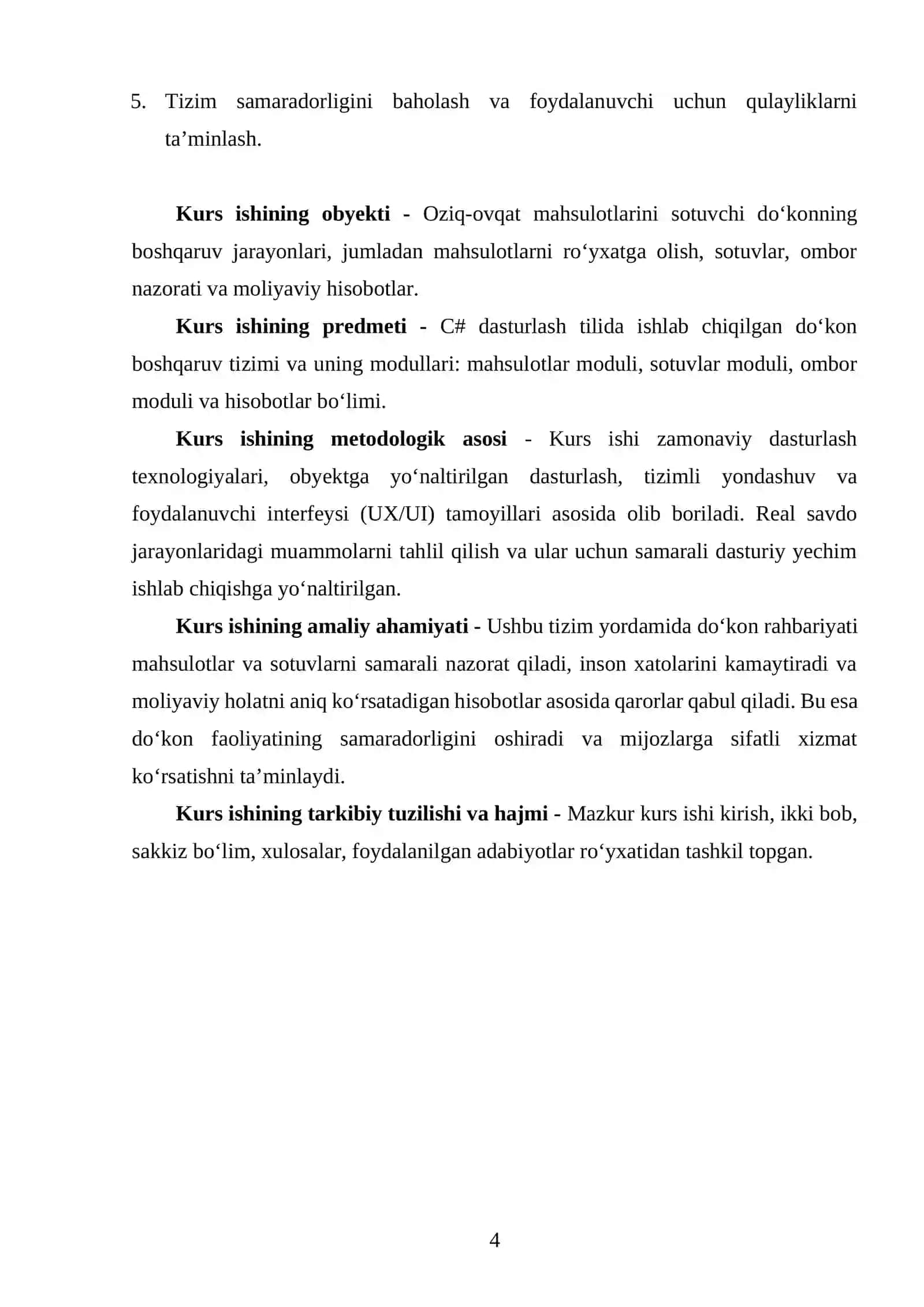 C# TILIDA OZIQ-OVQAT MAHSULOTLARINI SOTUVI UCHUN QULAY VA SAMARALI DO‘KON BOSHQARUV TIZIMINI LOYIHALASH 4