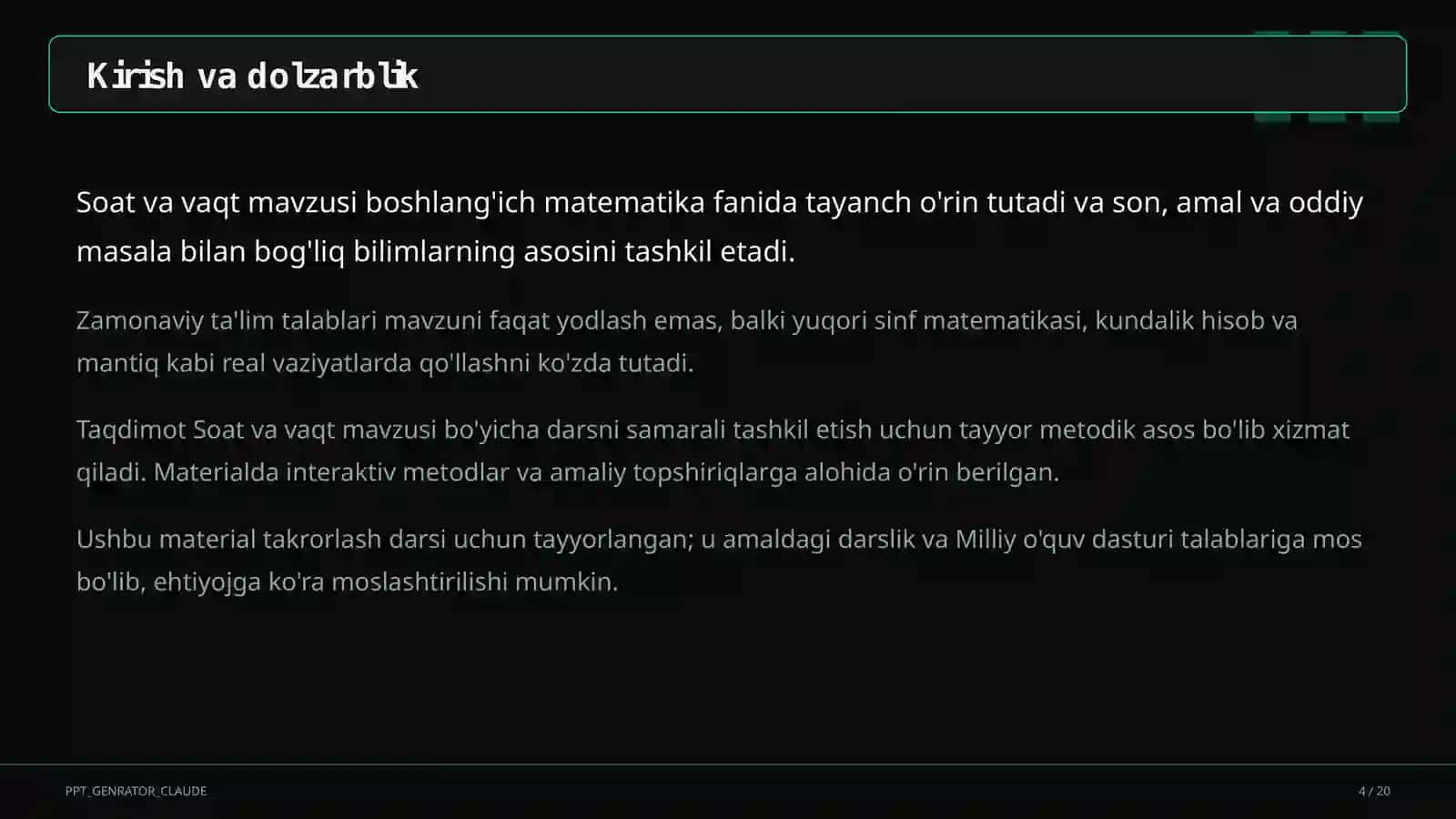 Soat va vaqt (1-sinf) 4