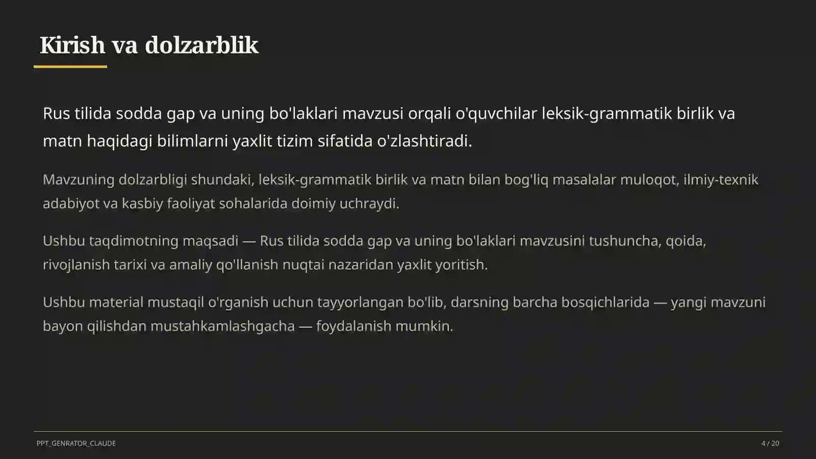 Rus tilida sodda gap va uning bo'laklari (8-sinf) 4