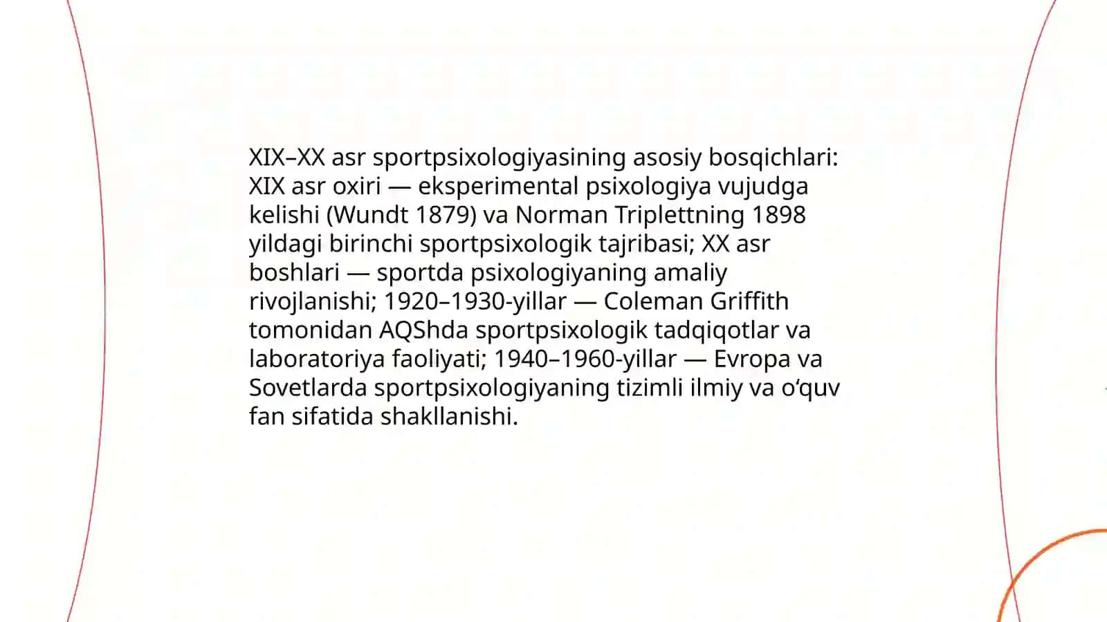 Sport psixologiyasi fanini vujudga kelishi, tarixiy rivojlanishi hamda oʻquv va ilmiy fan sifatida oʻqitilishi 4
