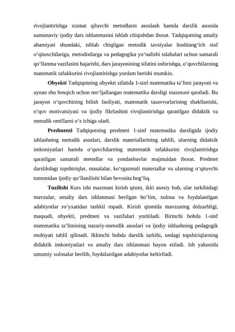 1- Sinf matematika darsligida ijodiy ishlash, darslik taxhlini amalga oshirish 4