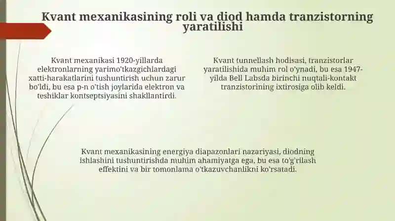 Yarim o'tkazgichlar fizikasi fanining rivojlanish tarixi 4